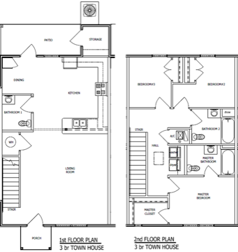 3 bedroom townhome 2.5 bath floor plan at Renaud Place Townhomes